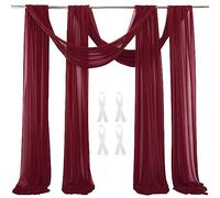 auons Wedding Arch Sheer Drapery Backdrop Voile Curtain Chiffon Draping Fabric 20Ft Sheer Curtains Arbor Drapery for Wedding Ceremony Reception Party Ceiling Decor, Wine Red, 2 Panels