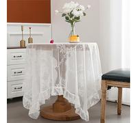 auons White Lace Rectangular Tablecloth with flounce, Chic Overlay Ruffles Table Cloth, French Rustic Vintage Embroidered Table Cover for Wedding Party Banquet Reception Home Decor, 55x120inch