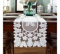 auons White Lace Table Runner Dresser Scarf Crochet Floral Elegant Macrame Table Runner for Home Banquet Wedding Festival Party Decor, 12 x 55 Inch