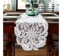 auons White Lace Table Runner Dresser Scarf Crochet Oval Daisy Floral Table Doilies Elegant Table Placemats for Home Banquet Wedding Festival Party Decor, 12 x 18 Inch