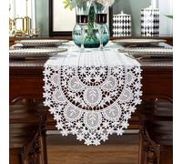 auons White Lace Table Runner Dresser Scarf Crochet Oval Table Doilies Elegant Table Placemats for Home Banquet Festival Party Wedding Decor, 12 x 18 Inch