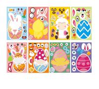 Auony 16PCS Easter Make-a-Face Sticker Sheets, 6.3”x 4.3" Mix and Match Stickers with Rabbit & Eggs for Easter Basket Stuffers, Crafts, Party Favors