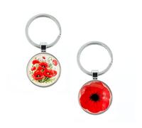 Auony 2pcs Red Poppy Flower Keychain, Remembrance Day Lest We Forget Poppy Keyring for Key, Purse, Backpack Charm