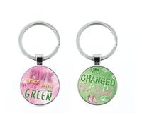 Auony 2PCS Witch Best Friends Keychain Set, Pink and Green Glass Dome Keyring for for Bag, Backpack, Purse,Key Charm