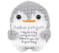 Auony Mini Funny Positive Penguin Age 4+, 2.6 Inch Knitted Penguin Doll with Positive Card Emotional Support Crochet Doll Cheering Gift for Family Friends