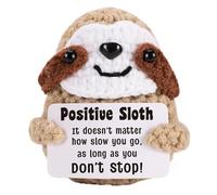 Auony Mini Funny Positive Sloth, 3.4 Inch Knitted Doll with Positive Card Emotional Support Crochet Doll Cheering Gift for Family Friends
