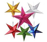 Auony Paper Star Lantern Lampshade,6 Pack 3D Paper Star Pentagram Lampshade for Christmas Xmas Wedding Party Home Hanging Decorations