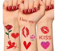Auony Valentine's Day Temporary Tattoos, 82 Pieces Waterproof Red Lip PrintsKiss Tattoos Temporary, 10 Sheets Love-themed Body Art Stickers for Party Decorations