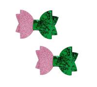 AUONY Witch Hair Accessories for Women, 2PCS Cute Pink and Green Sparkly Hair Bows Clips for Witch Movie Fans