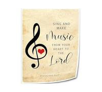 AUOQKQUT Art Deco Bible Verse Poster: Ephesians 5:19 “Sing and Make Music” Quote, Scripture Wall Art for Home Unframed,08x12inch(20x30cm)