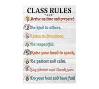 AUOQKQUT Back To School Boho Rainbow Rules Poster Classroom Decor Educational Chart Teacher Supplies for All Grade Levels Framed,08x12inch(20x30cm)