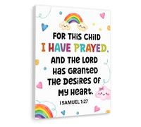 AUOQKQUT Biblical Blessing for Canvas - “For This Child I Have Prayed” Wall-Art, Thankful Prayer Print for Family, Grandparents Gift Framed,16x24inch(40x60cm)