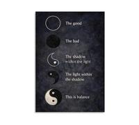 AUOQKQUT Chart Wall-Art Yin Yang Symbol Poster Feng Shui Decor I Ching Print for Taoist Altar Study Room Canvas Art Framed,16X24inch(40X60cm)