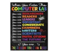 AUOQKQUT Classroom Rules and Shortcuts Metal Sign Welcome to the Computer Technology Themed Wall-Art for Science Class Teacher Supplies Decor 8 X 12 in