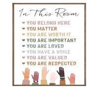AUOQKQUT Inclusive Classroom Decor Diversity Posters You Belong Here Canvas Art Boho Wall Art Framed,12x18inch(30x45cm)
