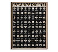 AUOQKQUT Japanese Samurai Crests Emblems Poster Canvas Wall Art for Home Office Decor and Asian Style Interior Framed,16x24inch(40x60cm)