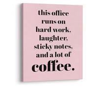 AUOQKQUT Latte and Teamwork Quote Poster, Boho Style Funny Wall Art for Home Office Motivation Framed,12x18inch(30x45cm)