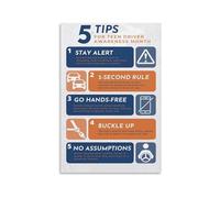 AUOQKQUT Road Safety Tips Educational Poster - Defensive Driving Guide for Workplace Safety and New Drivers Framed,08x12inch(20x30cm)