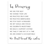 AUOQKQUT Rules of Recovery Wall Art - Guiding Principles for Sobriety & Mental Wellness, Premium Canvas Print for Therapist Office, Counseling Room or Home(Framed,08x12inch(20x30cm))