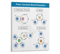AUOQKQUT Science Educational Poster Polar Covalent Bond Examples Visual Learning Chart for Chemistry Classroom Wall Decor Framed,12x18inch(30x45cm)