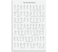 AUOQKQUT Tai Chi Movement Sequence Art - Wall Chart of Basic Postures and Flows, Decorative Canvas Print for Meditation Space, Living Room, or Home Studio Framed,08x12inch(20x30cm)