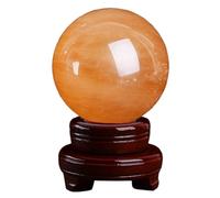 AUOQKQUT Yellow Crystal Ball Ornaments Citrine Sphere Quartz Gemstone with Stand for Feng Shui Divination Home Decoration Gift,15cm/5.9in