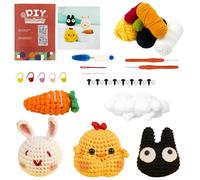 AUOQZ 4Pcs Beginners Crochet Kit for Adults Rabbit Chick Carrot Cat Learn to Crochet Kits for Beginner UK Animal DIY Craft Knitting Crochet Starter Sets Gift with Step-by-Step Video Tutorials Learn