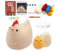 AUOQZ 4Pcs Beginners Crochet Kits for Adults Hen Learn to Crochet Kit for Beginners UK Chicken & Egg Knitting Complete Crochet Starter Set Gift with Step-by-Step Video Tutorials Learn