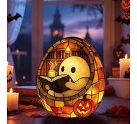 AUOQZ Halloween Ghost Reading Book Lights Cute Led Light Up Ghost Night Lamp Pumpkin Decor Amber Halloween Party Ghost Decorations Kit Gift for Books Lover (No LR41 Button Battery Included)