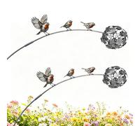 AUOQZ Metal Robin Garden Stake with 2D Birds and DIY Dandelion Rustic Yard Art Decoration Robin Bird Dandelion Stake for Lawn Flowerpot Pathway Robin Garden stake Memorial Gift for Home Decor Lovers