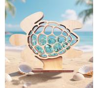 AUOQZ Turtle Sea Glass Display Box with Acrylic Panel Wooden Seaglass Storage Box for Seashell Colorful Stone Beach Collecting Gifts Shells Display Box for Indoor Coastal Room Table Decor