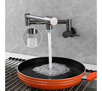 Auosxny Pot Filler Faucet,Antique Brass Pot Filler Faucet,Wall Mount Double Joint Swing Arm Folding Kitchen Faucets,Wall Mount Pot Faucet for Kitchen Sink, Brass Folding Stretchable(Gray)