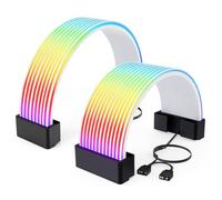 Auotac RGB Cables Cover Kit, Flex Power Cable Cover for 24-Pin Motherboard and 8-Pin/16-Pin GPU, ARGB PSU Cable Extension with 5V 3-Pin Sync for PC Case Decoration, Black