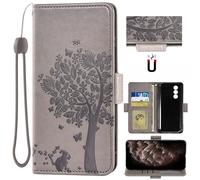 Auotu PU Leather Wallet Pouch Flip Case Cover With Stand Card Slot Design For DOOGEE Blade 20/20 Turbo/Blade 10 Power Smartphone (Gray With Tree Pattern)