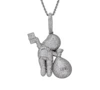 AUOU 1 Pc European And American Hip-hop Hand-held US Dollar Bill Bald Little Boy Money Bag Colorful Zircon Necklace