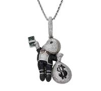 AUOU 1 Pc European And American Hip-hop Hand-held US Dollar Bill Bald Little Boy Money Bag Colorful Zircon Necklace