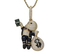 AUOU 1 Pc European And American Hip-hop Hand-held US Dollar Bill Bald Little Boy Money Bag Colorful Zircon Necklace