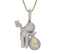 AUOU 1 Pc European And American Hip-hop Hand-held US Dollar Bill Bald Little Boy Money Bag Colorful Zircon Necklace
