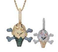 AUOU 1 Pc Hip Hop Colored Pirate Ice Cream Couple Pendant Zircon Necklace