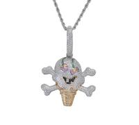 AUOU 1 Pc Hip Hop Colored Pirate Ice Cream Couple Pendant Zircon Necklace