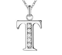 AUOU 1pc 26 Letters Silver -plated Necklace Color Pendant Metal Necklace For Men Women