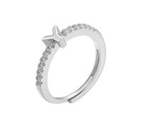 AUOU 1pc A-Z Letter Silver Color Adjustable Opening Ring For Women Initials Name Alphabet Finger Ring