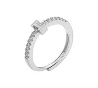 AUOU 1pc A-Z Letter Silver Color Adjustable Opening Ring For Women Initials Name Alphabet Finger Ring
