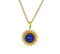 AUOU 1pc Blue Turquoise Stone Sun Necklaces For Women Chain Made Of Stainless Steel