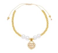 AUOU 1pc Chain Made Of Beads Heart -shaped Bracelets For Women Copper Gifts For Friends