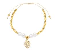 AUOU 1pc Chain Made Of Beads Heart -shaped Bracelets For Women Copper Gifts For Friends
