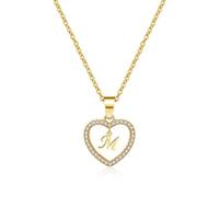 AUOU 1pc Cubic Heart Love Letter Necklace For Women Necklace A-Z Pendant Necklaces Gift