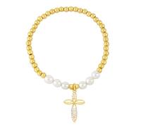 AUOU 1pc Gold -plated Beads Moon Star Bracelets For Women Copper Cross Bracelet