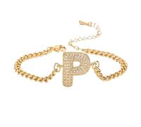 AUOU 1pc Golden Color 26 Initiations Of The Letters Bracelet For Women With Zircon Birthday Present