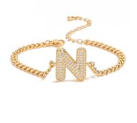 AUOU 1pc Golden Color 26 Initiations Of The Letters Bracelet For Women With Zircon Birthday Present